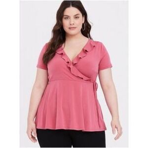 Torrid 2X Studio Knit Surplice Ruffle Wrap Top
